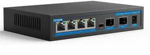 4-Port 2.5G Switch add 2-Port 10G SFP+, TEROW 6 Ports 2.5Gb Base-T with 2 x 10Gb SFP+ Switches , Vlan Single, Compatible with Gigabit &2.5Gbe, 10Gbs, Desktop/Ideal for AP, PC, WiFi, Home,Office
