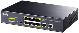 Cudy 8 Port PoE+ Switch with 2 Uplink Ports 120W, 8 10/100Mbps PoE+@120W, Extend/VLAN Mode, 802.3af, 802.3at Standard, Fanless, Watchdog, Plug and Play FS1010P