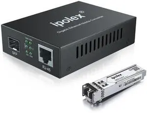 ipolex Gigabit Multi-Mode LC Fiber to Ethernet Media Converter with SFP SX Module, 1.25G Fiber to Copper RJ45, 1000Base-SX to 10/100/1000Base-TX, MMF, Transmission up to 550 meters/1804 ft