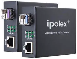 ipolex A Pair of Bidi Gigabit Single-Mode LC Fiber to Ethernet Media Converter, with BiDi SFP LX Module, 1310nm/1550nm, SMF, up to 20-KM, 1.25G Fiber Media Converter,1000Base-LX to 10/100/1000Base-TX