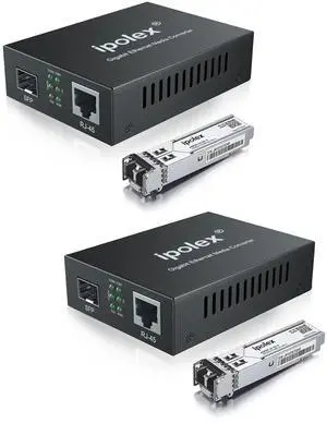 ipolex Gigabit Multi-Mode LC Fiber to Ethernet Media Converter with 2*SFP Modules, 1.25G Fiber Optic to Ethernet Converter, 1000Base-SX to 10/100/1000Base-TX, 850nm, MMF, up to 550-m/1804 ft, 2 Pack