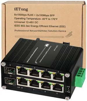 Industrial Ethernet Switch 8 Prot 1000M BPS RJ45 +2 Port 1000 Mbps SFP Ethernet Switch Fiber Switch Din Rail Mount 20Gbps Capacity Network Switch Universal for 12-48 V DC Power Input