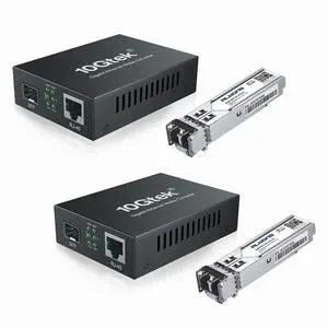 A Pair of 1.25G/s Bidi Gigabit Ethernet Media Converter, Multi-Mode Dual LC Fiber to Ethernet Converter with 2PCS SFP-SX Modules, 1.25G Fiber to RJ45, 10/100/1000Base-Tx to 1000Base-SX, up to 550m