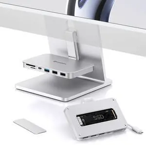 Minisopuru iMac Hub - Compatible with iMac 24 inch M1/M3/M4 and Studio Display 27 inch, Accessories Support Max 10Gbps M.2 SSD (SSD Not Included), USB A/C 10Gbps, SD/TF, Silver.