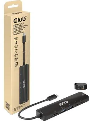 Club 3D CSV-1596 USB Gen1 Type-C, 6-in-1 Hub with HDMI 8K30Hz-4K120Hz, 2xUSB Type-A, RJ45 and 2xUSB Type-C, Data and PD Charging 100 watt