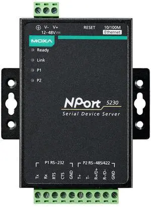 MOXA NPort 5230 2-Port Device Server, 10/100 Ethernet, RS-232 x 1, RS-422/485 x 1, Terminal Block MOXA NPort 5230 2-Port Device Server, 10/100 Ethernet, RS-232 x 1, RS-422/485 x 1, Terminal Block