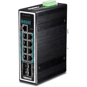 TRENDnet 12-Port Hardened Industrial Gigabit PoE+ Layer 2+ Managed DIN-Rail Switch, TI-PG1284i, 240W Power Budget, IP30 Rated, Ethernet Splitter, NDAA & TAA Compliant, Lifetime Protection, Black