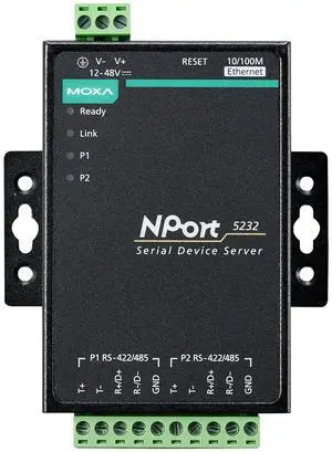 MOXA NPort 5232 2-Port Serial Device Server, 10/100 Ethernet, RS422/485, Terminal Block