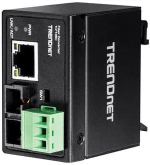 TRENDnet Hardened Industrial 100Base-FX Multi-Mode SC Fiber Converter, (2km, 1.2 Miles), IP40 Rated Housing, TI-F10SC,Black,Lifetime Protection
