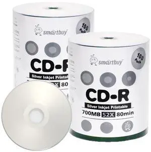 Smartbuy 700mb/80min 52x CD-R Silver Inkjet Hub Printable Blank Recordable Media Disc (200-Disc)