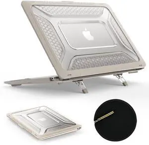 SEYMAC stock Case for MacBook Air 13 inch (2020-2018)[A2337 M1/A2179/A1932], Shock-Absorbing Protection with Folding Stand &Mouse Pad/Bag Case for MacBook Air 13'' (Beige)