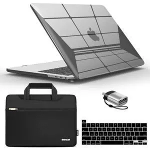IBENZER Compatible with 2025 2024 M2 MacBook Pro 13 Inch Case 2025-2016 M1 A2338 A2289 A2251 A2159 A1989 A1706 A1708, Hard Shell Case & Sleeve & Keyboard Cover & Type C, Crystal Black,T13CYBK+3A