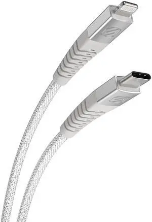 Scosche HDCi4B4WT-SP Strikeline Heavy-Duty MFi Certified Premium Charge & Sync Braided Cable for Lightning and USB-C Devices 4-ft. White/Silver