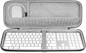 Geekria Keyboard Carrying Case, Hard Shell Protective Travel Bag. Compatible with Apple Magic Keyboard with Numeric Keypad and Apple Magic Mouse Combo Case. (Light Grey)