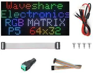Waveshare RGB Full-Color LED Matrix Panel, 5mm Pitch, 64×32 Pixels, Adjustable Brightness, Compatible with Raspberry Pi 5/4B/3B/Zero/Zero W/Zero 2W/Pico/Pico W/Pico WH/ESP32