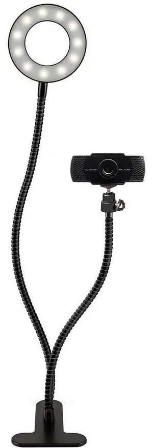 Slide 1080P HD Webcam, Portable Ring Light with Stand |Vlogging Kit for TikTok, YouTube, Twitch, Streaming Equipment |Video Recorder Camera w 30 Light Modes, 30 FPS | 2 Flexible Gooseneck Arms, Clamp