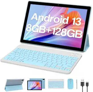 ZZB Tablet with Keyboard 10 inch Tablets Android 13 Tableta 2 in 1 Tablet 8GB+128GB/1TB Expansion Game Tab Included Case Wireless Mouse Stylus 10.1" Tablets PC Dual Camera 5G-WiFi WiFi6 Bluetooth