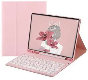 QIYIBOCASE Keyboard Case for Galaxy Tab S10 Plus/S9 FE Plus/S9 Plus/S8 Plus/S7 Plus/S7 FE, Cute Round Keys Slim Folio Cover with S Pen Holder, Magnetically Wireless Detachable Keyboard (Pink)