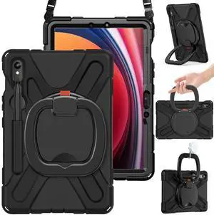 BRAECN Galaxy Tab S10 FE/S9 FE 10.9 Inch/S9 Case 11 Inch 2025/2023 SM-X520/X510/X710, Heavy Duty Shockproof Protective Rugged Silicone Cover with Stable Kickstand, Shoulder Strap, S Pen Holder, Black