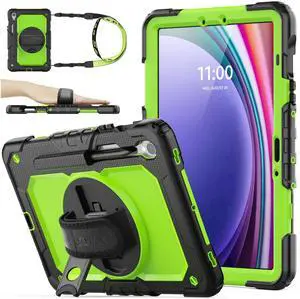 SEYMAC stock Case for Samsung Galaxy Tab S10 FE / S9 / S9 FE 5G Tablet Case Protective with Screen Protector, Pencil Holder, 360 Rotate Stand, Hand Strap, Shoulder Strap, Green1