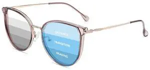 Firmoo Photochromic Progressive Multifocus Reading Glasses 1.0, Round Blue Light Blocking Eyeglass UV400 Sun Reader for Women/Men,Purple Frame
