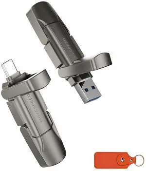 MOVE SPEED 256GB Thumb Drive, 1000MB/s Read Write Speed, USB 3.2 Gen2+Type C Dual Interface SSD Drive with Leather Case Memory Stick for iPhone 15, 16 Series/MacBook/Android/Audio etc(1 Pack)