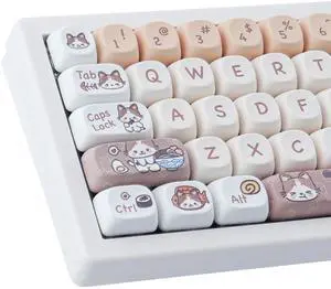 TYRIXKI PBT Keycaps 143 Keys Cute Keycaps Dye-Sublimation Kitty-cat Keycaps Set MOA Profile Custom Keycaps for Cherry Gateron MX Swithes Mechanical Keyboards