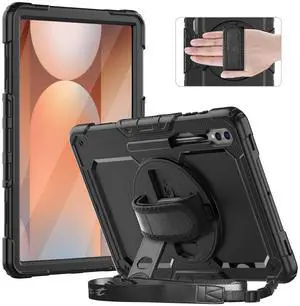 Timecity Case for Samsung Galaxy Tab S10 Ultra/ S9 Ultra/ S8 Ultra Tablet Case 14.6''- Heavy Duty Protective Cover with Screen Protector, Stand, Shoulder Strap & S Pen Holder | Kids-Friendly, Black