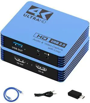 GUERMOK 4K Video Capture Card, USB 3.0 HDMI to USB-C with Mic Loop-Out, 1080P 60FPS Capture Device for Gaming, Live Streaming, Video Recording, Compatible with MacOS, PS4, Xbox One, Switch