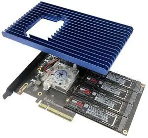 KONYEAD Quad PCIe NVMe M.2 SSD Adapter Card-PCI with Aluminum Housing Express 3.0 x8 Card Support 4X M.2 NGFF PCIe NVMe SSD for Mac & PC (ASM2824 Switch)-Support Non-Bifurcation Motherboard(3003K)