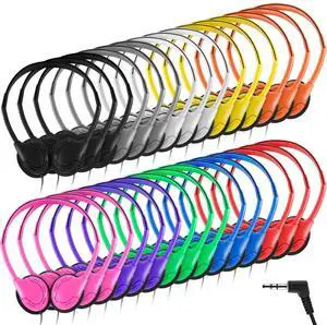 Yunsailing 30 Pack Class Set Headphones for Kids Students Bulk Classroom Headsets Adjustable School Earphones On Ear with 3.5mm Jack for Youth Adults, Teacher Must Have Supplies(Classic Colors)
