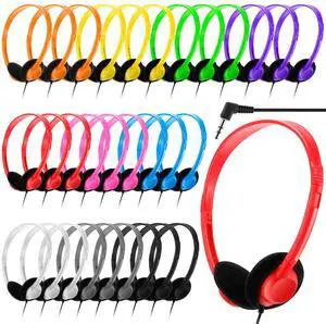 Yunsailing 30 Pack Class Set Headphones for Students Bulk School Headsets Earphones with 3.5mm Jack Classroom Must Haves Teacher Supplies for Adults Laptop Computer(Multicolor)