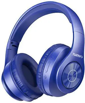 TUINYO Bluetooth Headphones Wireless, Over Ear Stereo Wireless Headset 40H Playtime with deep bass, Soft Memory-Protein Earmuffs, Built-in Mic Wired Mode PC/Cell Phones/TV-Dark Blue