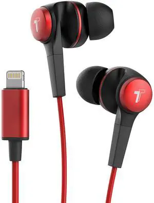 Thore iPhone Earphones (Apple MFi Certified) V120 in Ear Wired Lightning Earbuds (Sweat/Water Resistant) Headphones with Mic/Volume Remote for iPhone 12/13/14 Pro Max - Red