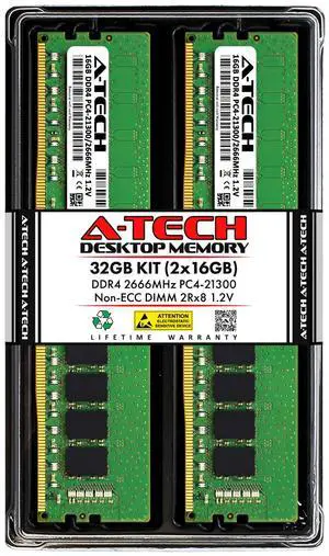 A-Tech 32GB (2x16GB) RAM Replacement for CT2K16G4DFD8266 | DDR4 2666MHz PC4-21300 (PC4-2666V) CL19 UDIMM 2Rx8 1.2V Non-ECC DIMM 288-Pin Desktop Memory Modules