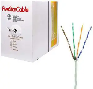 FiveStarCable Cat5e 1000 Ft. CMR Riser Rated Solid Bare Copper Conductor UTP Ethernet High Speed POE IP Security Camera System Twisted Paired PVC Cable White