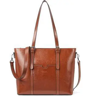 BOSTANTEN Womens Leather Laptop Tote Office Shoulder Handbag Vintage Briefcase 15.6 inch Computer Work Purse Brown