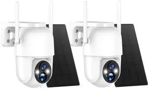 Allweviee 2Packs Solar Security Outdoor WiFi Camera, Pan Tilt 355° View IP65 Waterproof Rechargeable Wireless Battery Powered 2K 3MP PTZ Camera with PIR, Color Night Vision,2-Way Talk, 4dbi Antenna
