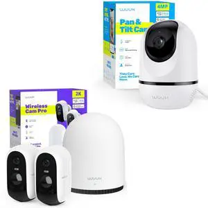 WUUK 4MP Pet Camera, Pan Tilt Cam for Baby Monitor, + 2 Outdoor Cameras for Home Security with Base Station, No Monthly Fee, Human Motion Detection, Night Vision