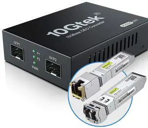 10GbE SFP+ Media Converter, Fiber to 10G Copper UTP Ethernet Media Converter, with a 10GBase-T Reach 30 Meters Transceiver and a SFP+ LR Module (10km, SMF, 1310nm)