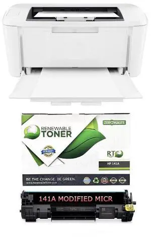 RT M110we Wireless Monochrome Laser Check Printer Bundle with 1 Modified 141A MICR Ink Toner Cartridge for Printing Business and Personal Checks (2 Items)