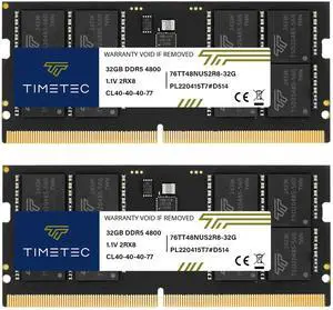 Timetec 64GB KIT(2x32GB) DDR5 4800MHz PC5-38400 Unbuffered Non-ECC 1.1V CL40 2Rx8 Dual Rank 262 Pin SODIMM Laptop Memory RAM Module Upgrade (64GB KIT(2x32GB))