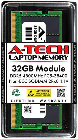 A-Tech 32GB DDR5 4800MHz PC5-38400 CL40 SODIMM 2Rx8 Dual Rank 1.1V Non-ECC Unbuffered SO-DIMM 262-Pin Laptop Computer RAM Memory Upgrade Module