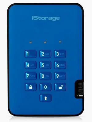 iStorage diskAshur2 HDD 500GB Blue | Secure portable hard drive | Password protected | Dust & water resistant | Hardware Encryption