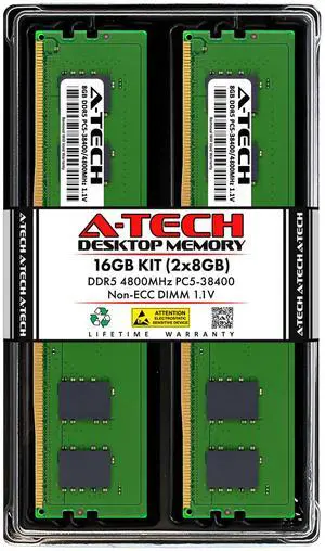 A-Tech 16GB Kit (2x8GB) DDR5 4800MHz PC5-38400 CL40 UDIMM 1.1V Non-ECC Unbuffered DIMM 288-Pin Desktop PC/Computer RAM Memory Upgrade Modules