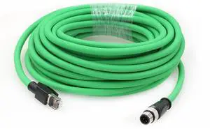 HangTon M12 4 Pin Ethernet Cable for Sick Keyence IV2 SR-2000 Barcode Reader Sensor, D-Coded to RJ45 Cat5e Network PoE 15m