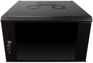 NavePoint 6U Server Rack Enclosure with Glass Door, Cooling Fan, Locks, & Removable Side Panels - 6U Wall Mount Network Cabinet 19 Inch Rack 17.7 Inches Deep