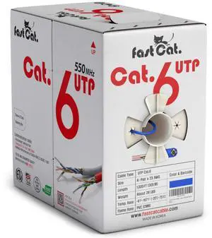 fast Cat. Cat 6 Ethernet Cable 1000ft (Blue) - 23 AWG, CMR, Insulated Solid Bare Copper Wire Cat 6 Cable with Noise Reducing Cross Separator - 550MHZ / 10 Gigabit Speed UTP LAN Cat6 Cable 1000ft - CMR