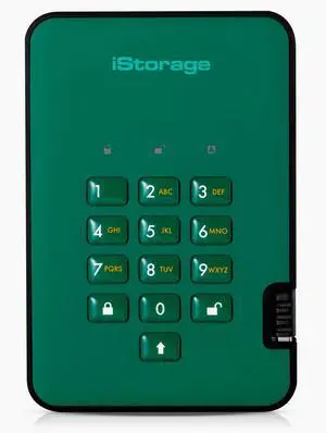 iStorage diskAshur2 HDD 500GB Green | Secure portable hard drive | Password protected | Dust & water resistant | Hardware Encryption