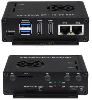 XYGStudy Dual Gigabit Ethernet 5G/4G Mini-Computer with Metal Case and Cooling Fan Based On Raspberry Pi Compute Module 4 (NOT Included (CM4-DUAL-ETH-4G/5G-BOX)
